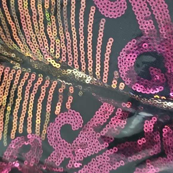 Hot Pink, Bishop Sleeves, V Neck, Contrast Sequined Mermaid Maxi Gown - Picture 11 of 11